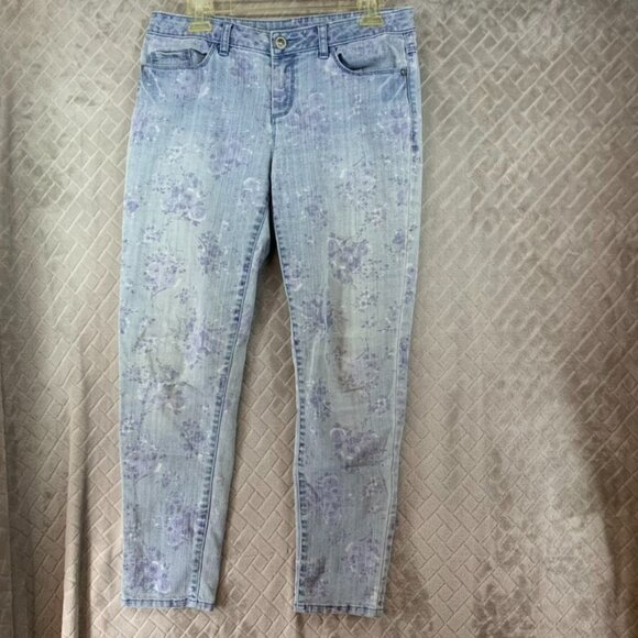Lauren Conrad Womans 10 Denim Jeans Blue Floral Print Skinny Light Wash Mid Rise - Picture 1 of 16